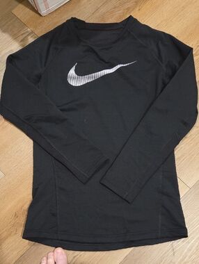 Nike Black Long-Sleeve Top with Silver Swoosh